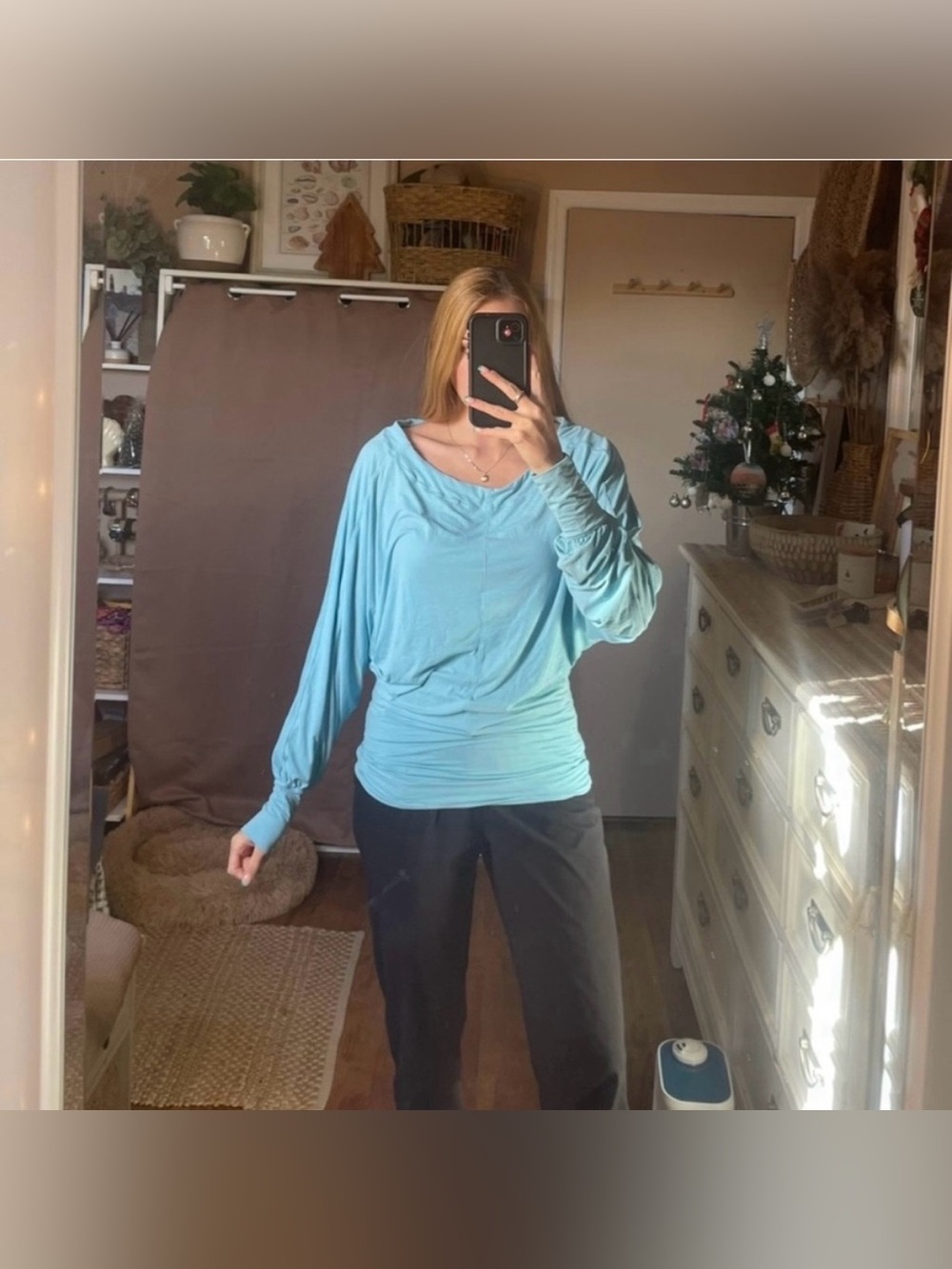Free people blue boatneck long sleeve active top size medium